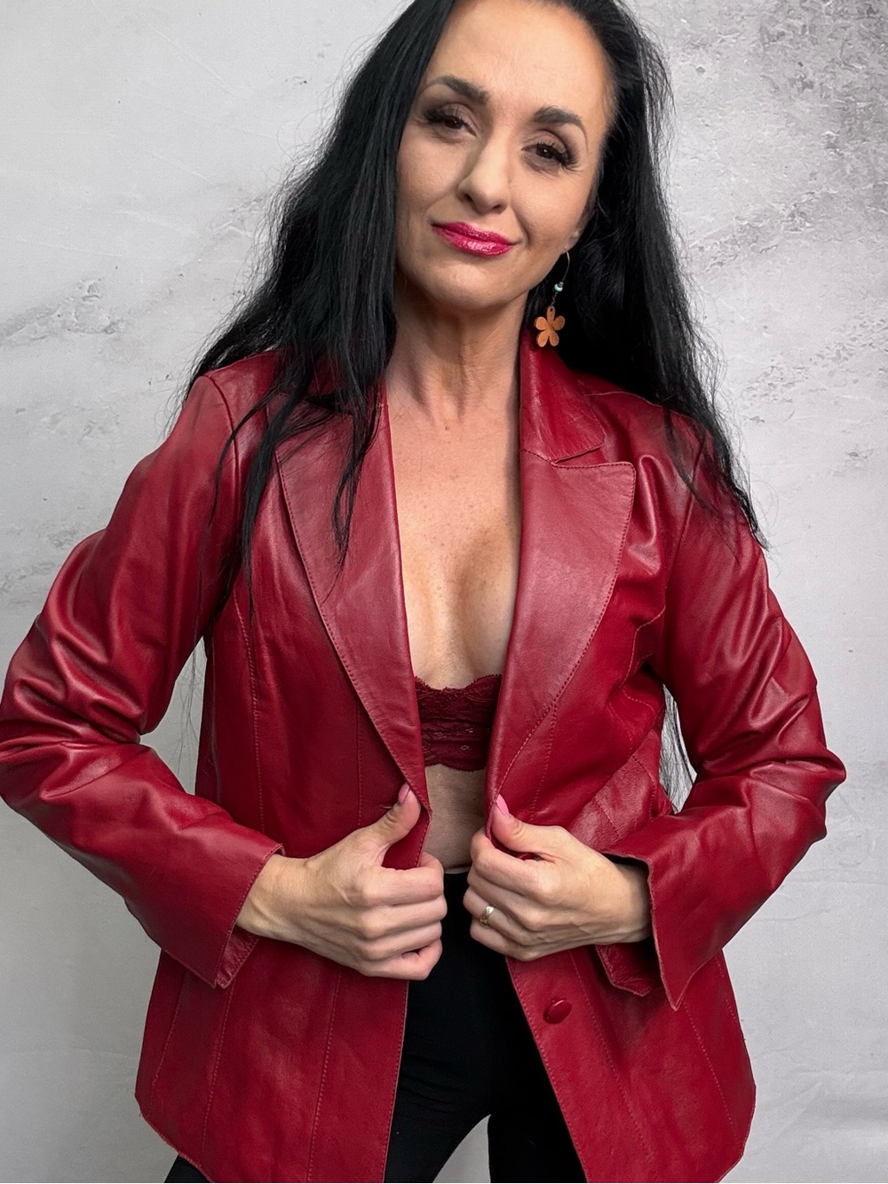 Pamela McCoy Red Leather Blazer Jacket